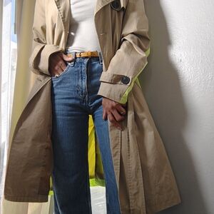 Boohoo Beige Trench Coat with Neon Accents